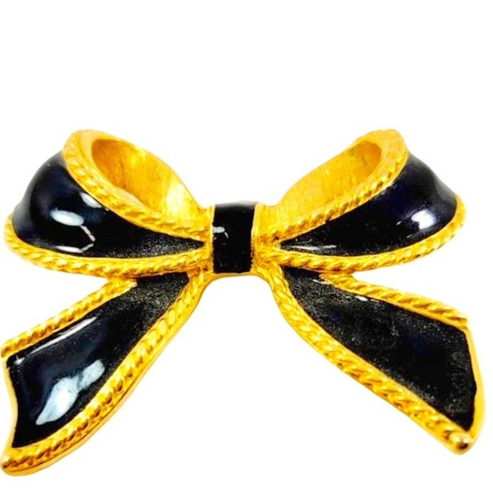 KJL for AVON Kenneth Jay Lane Necklace Clip Enhancer Gold Tone Black Enamel Bow